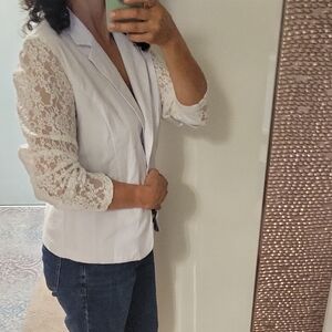 White Lace Sleeve Blazer